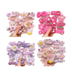 Set colitas y clips felpa kawaii