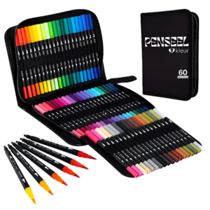 Set Marcadores Doble Punta 60 pcs Punta Pincel Al Agua Kleur Negro 23924