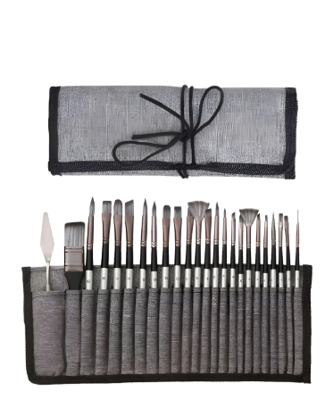 Set 24 Pinceles Brocha Espátula Acrílico Acuarela Óleo Kleur Gris Oscuro 23826